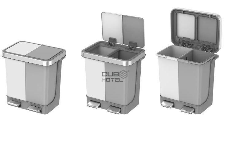 Balde com Pedal Duplo  10+10L Branco e Cinzento EKO Hana Recycle